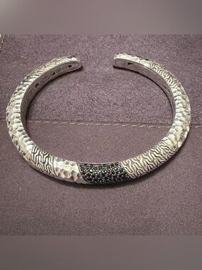 John Hardy Classic Chain Kick Cuff Bracelet 6.5mm Black Sapphire Sterling Silver